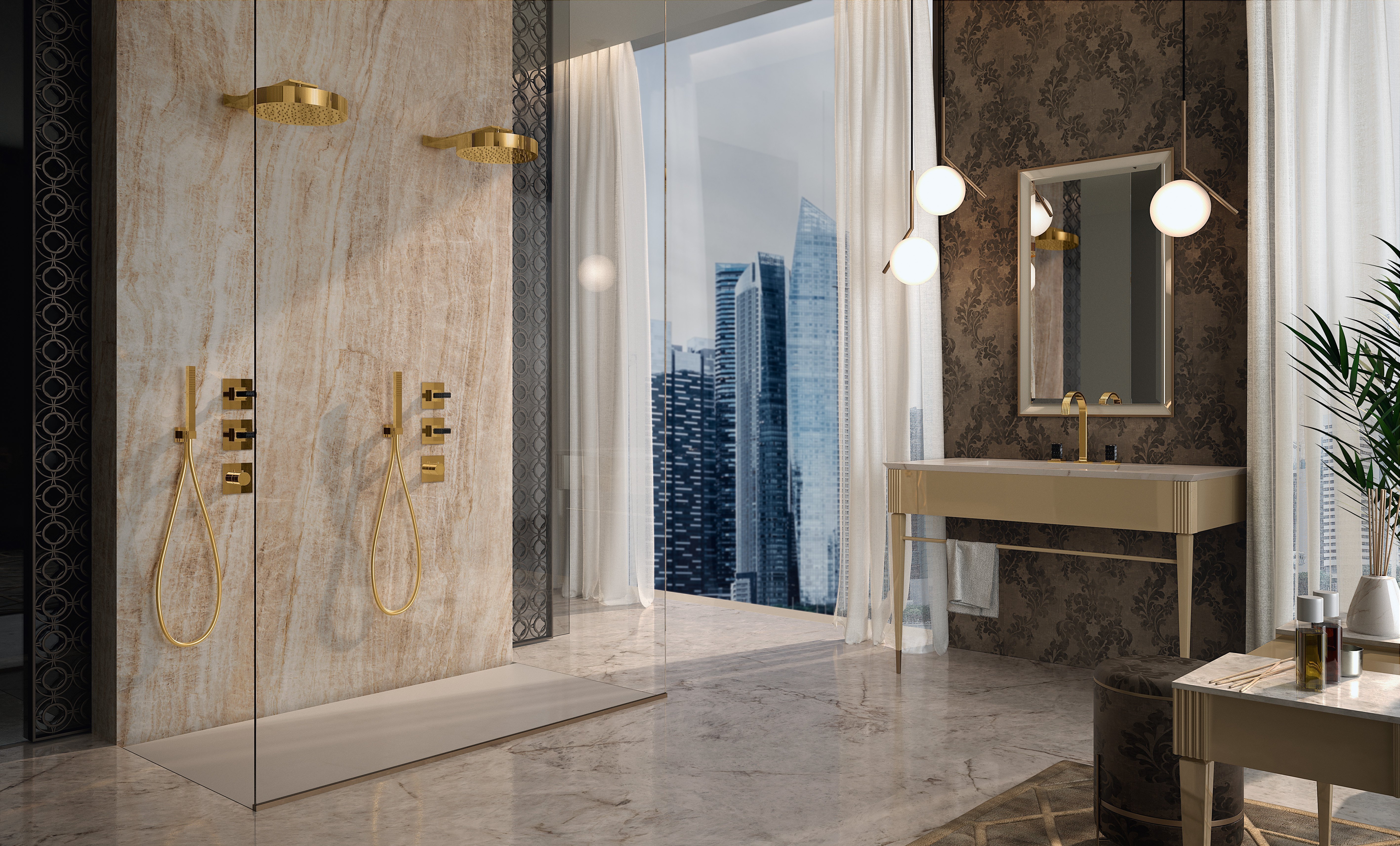 Miscelatore Per Lavabo A Muro Detroit Monocomando Oro Spazzolato - Foto 8